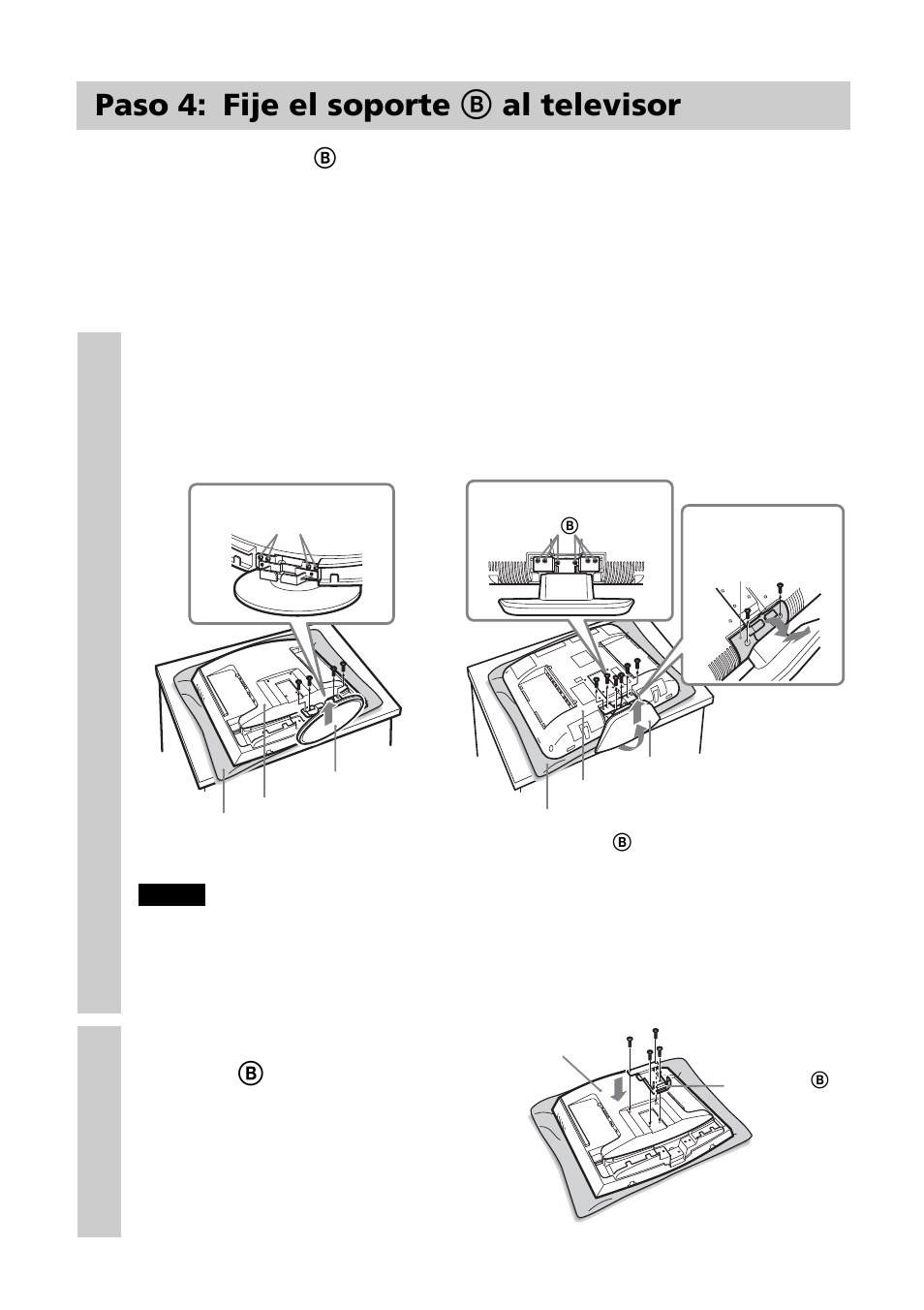 Paso 4: fije el soporte b al televisor | Sony SU-W210 User Manual | Page 30 / 40