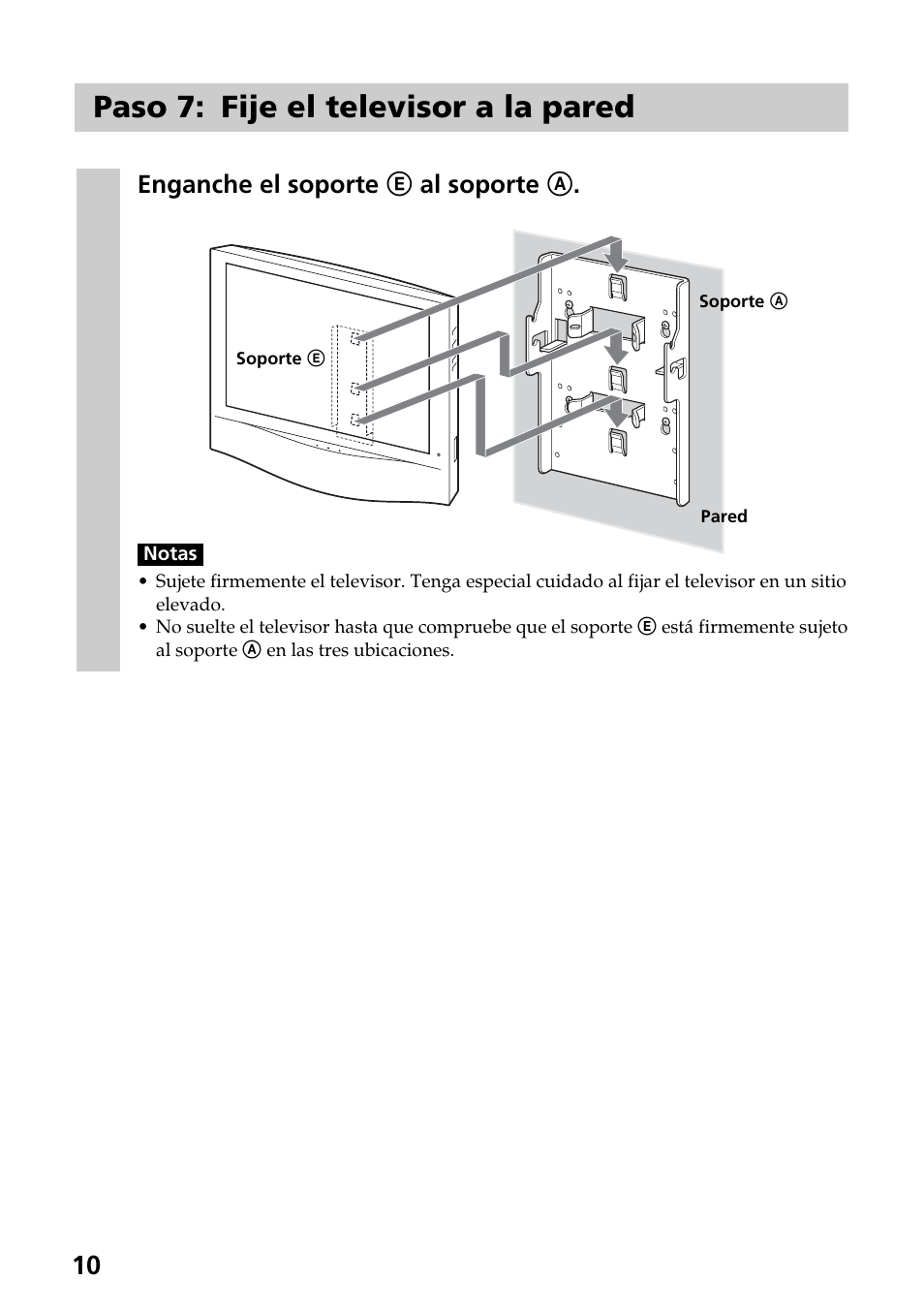 Paso 7: fije el televisor a la pared | Sony SU-W210 User Manual | Page 34 / 40