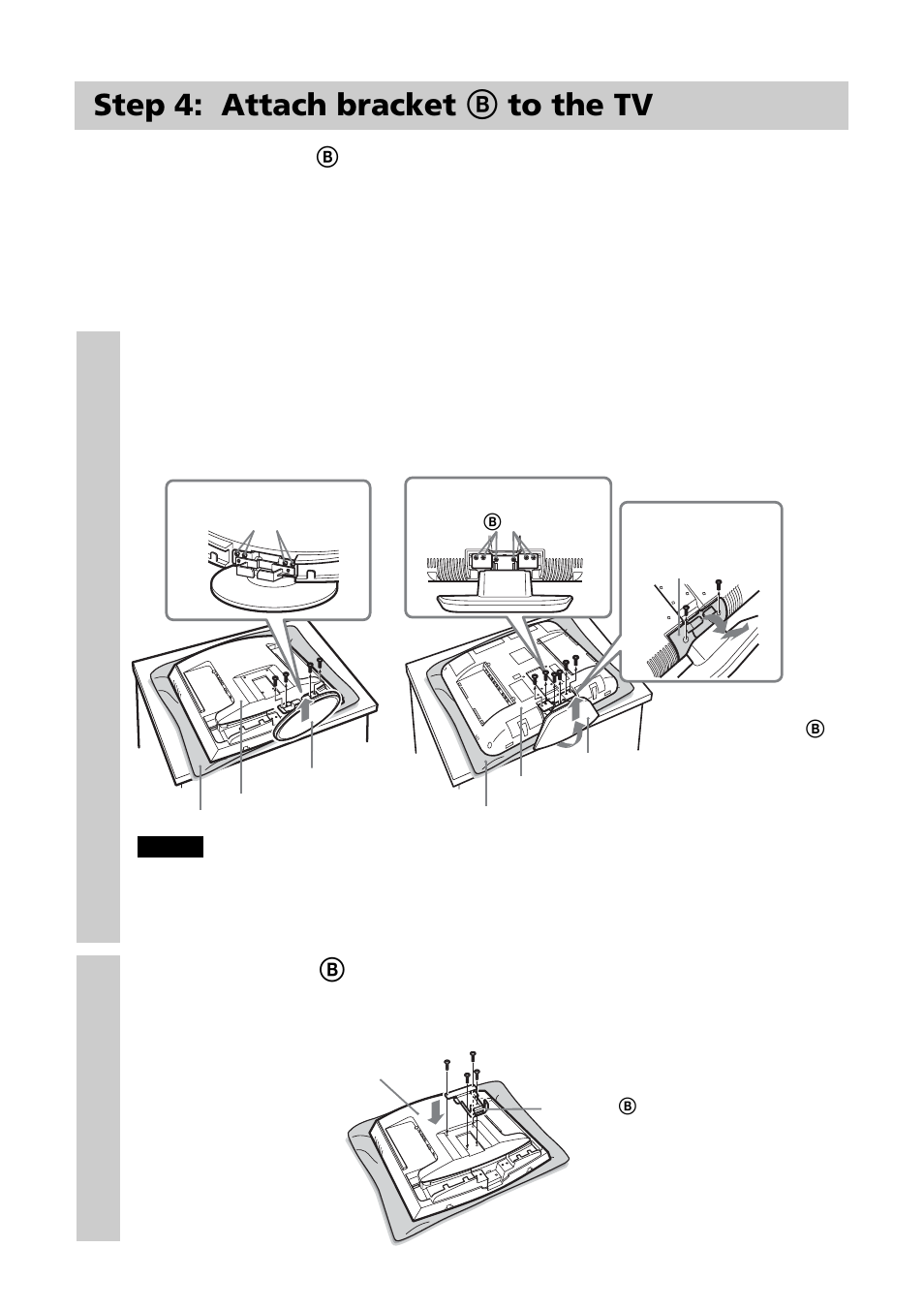 Step 4: attach bracket b to the tv | Sony SU-W210 User Manual | Page 6 / 40