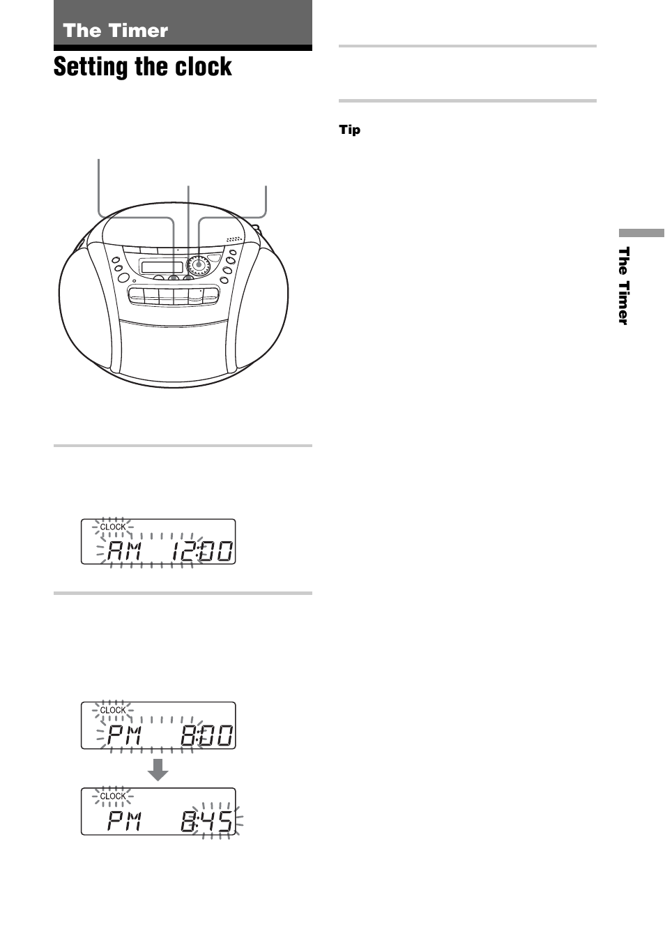 The timer, Setting the clock | Sony CFD-E90 User Manual | Page 19 / 32