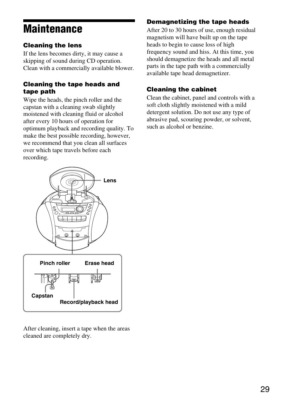 Maintenance | Sony CFD-E90 User Manual | Page 29 / 32