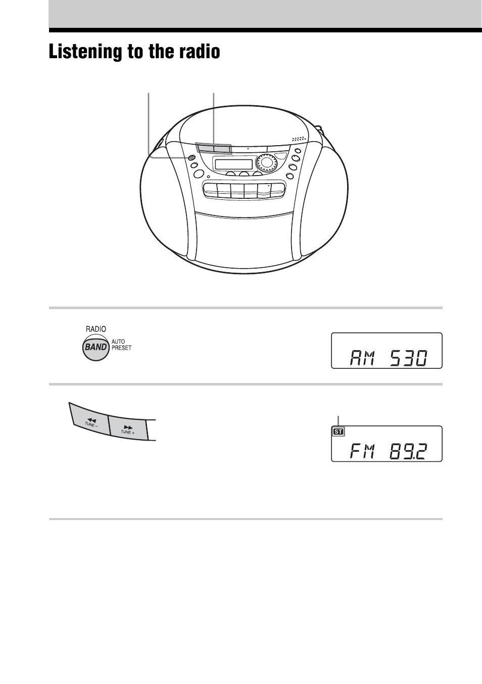 Listening to the radio | Sony CFD-E90 User Manual | Page 6 / 32