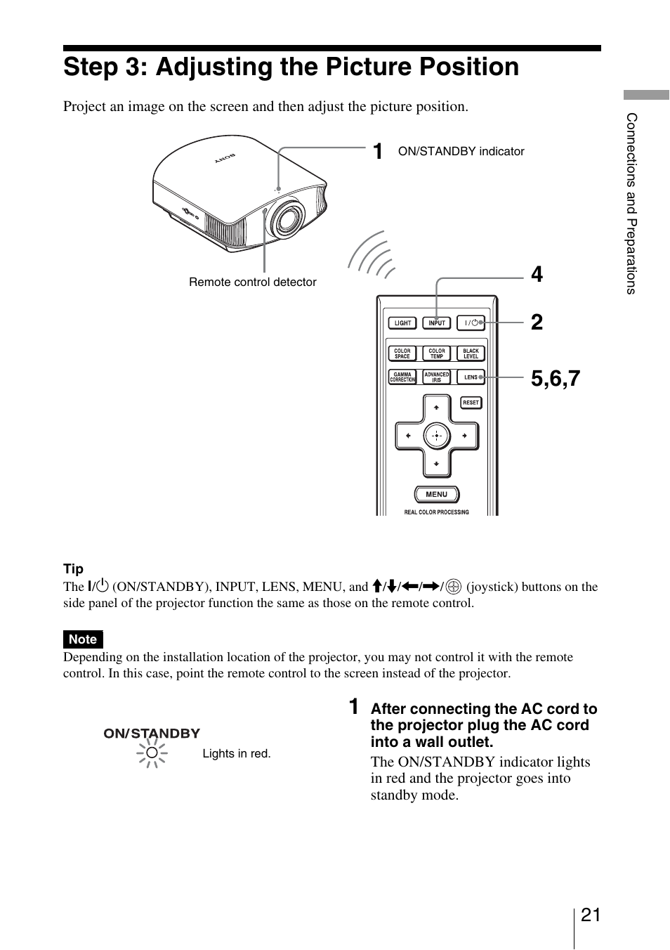 Step 3: adjusting the picture position, See “step 3: adjusting the picture position, Screen | Sony VPL-VW40 User Manual | Page 21 / 80