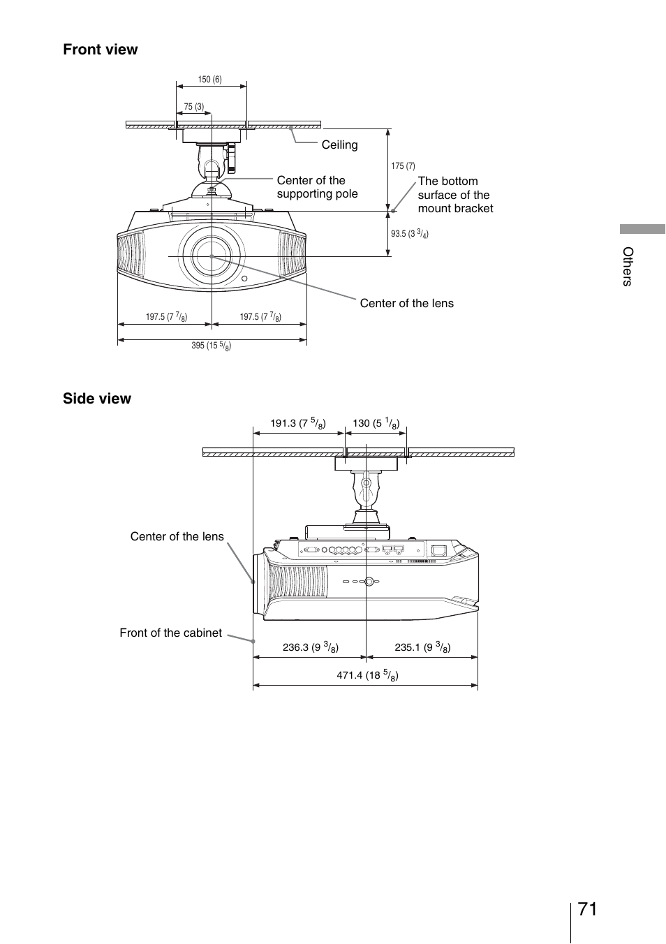 Front view side view, Others | Sony VPL-VW40 User Manual | Page 71 / 80