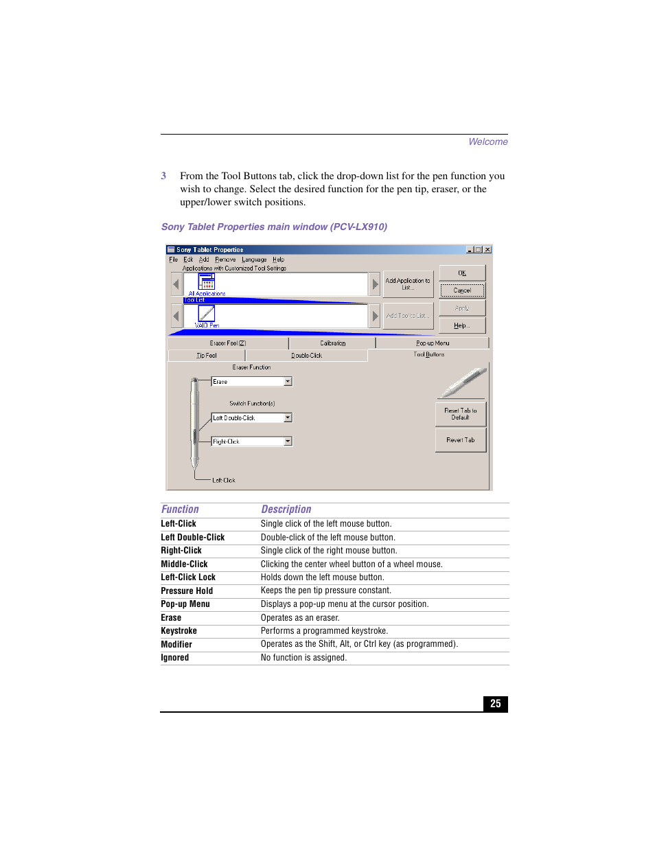 Sony tablet properties main window (pcv-lx910) | Sony PCV-LX910 User Manual | Page 25 / 124