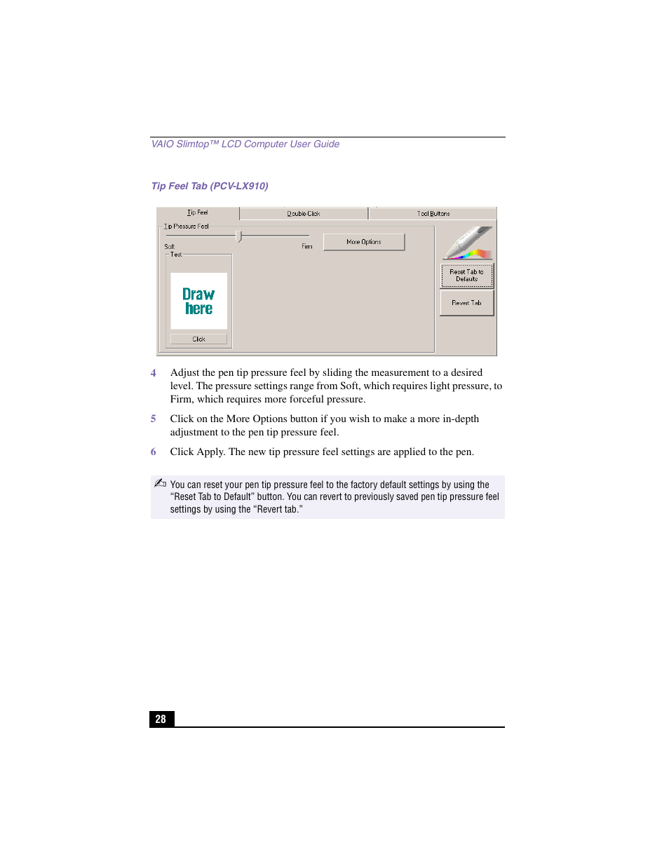 Tip feel tab (pcv-lx910) | Sony PCV-LX910 User Manual | Page 28 / 124