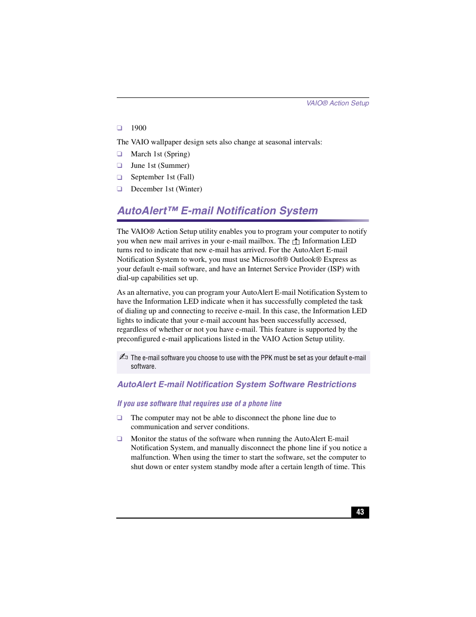 Autoalert™ e-mail notification system | Sony PCV-LX910 User Manual | Page 43 / 124