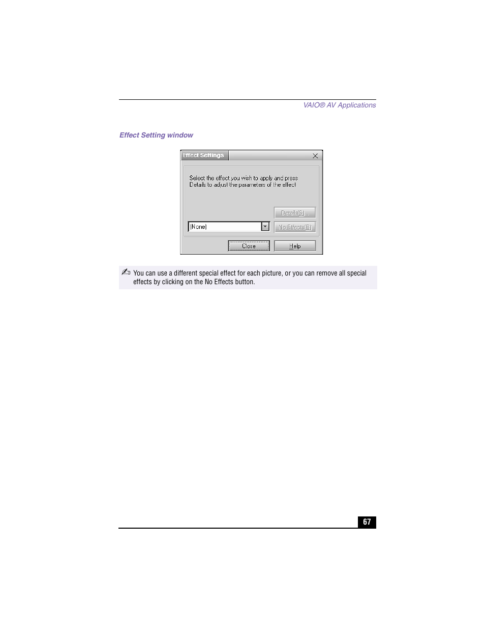 Effect setting window | Sony PCV-LX910 User Manual | Page 67 / 124