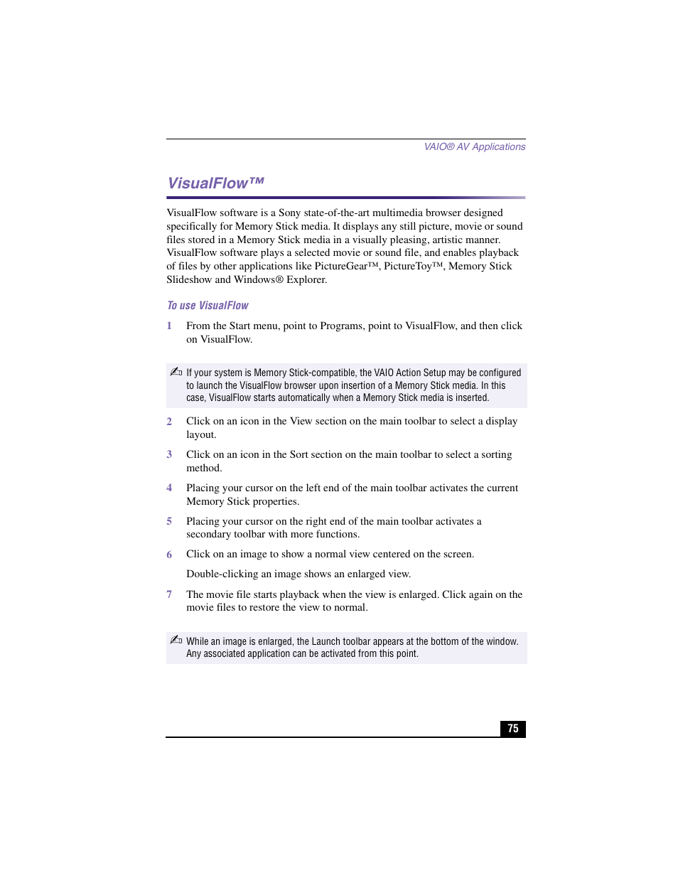 Visualflow, To use visualflow | Sony PCV-LX910 User Manual | Page 75 / 124