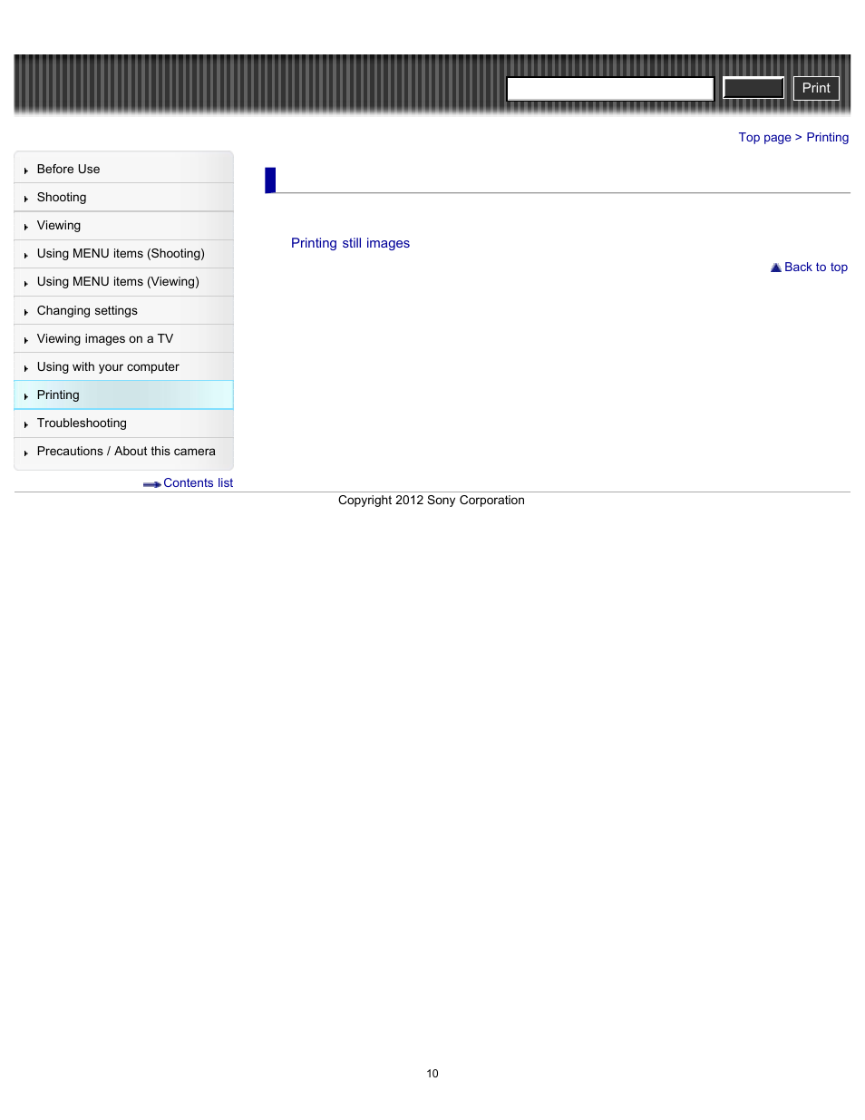 Printing, Cyber-shot user guide | Sony DSC-H90 User Manual | Page 10 / 185