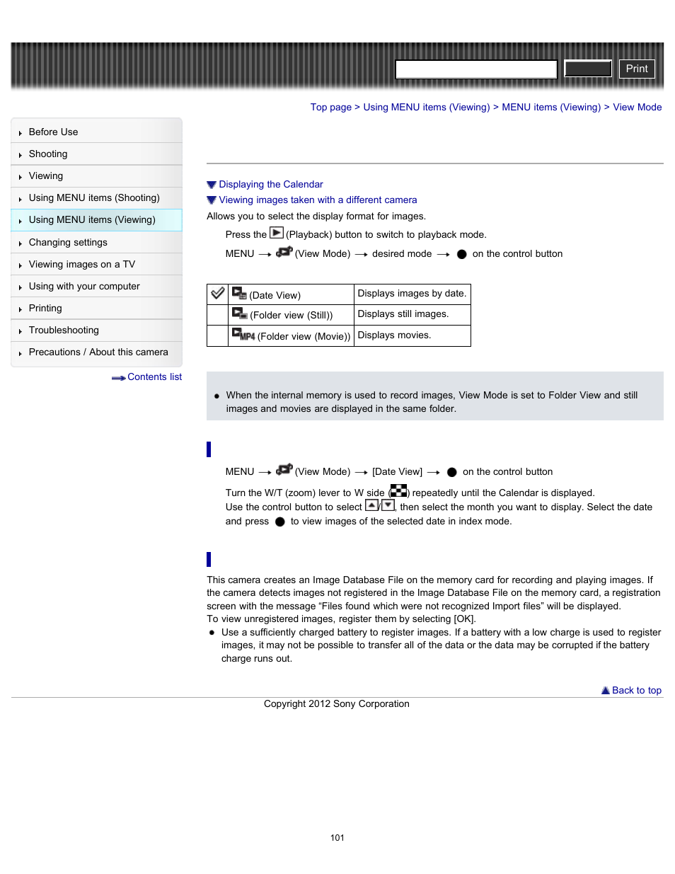 View mode, Cyber-shot user guide | Sony DSC-H90 User Manual | Page 101 / 185