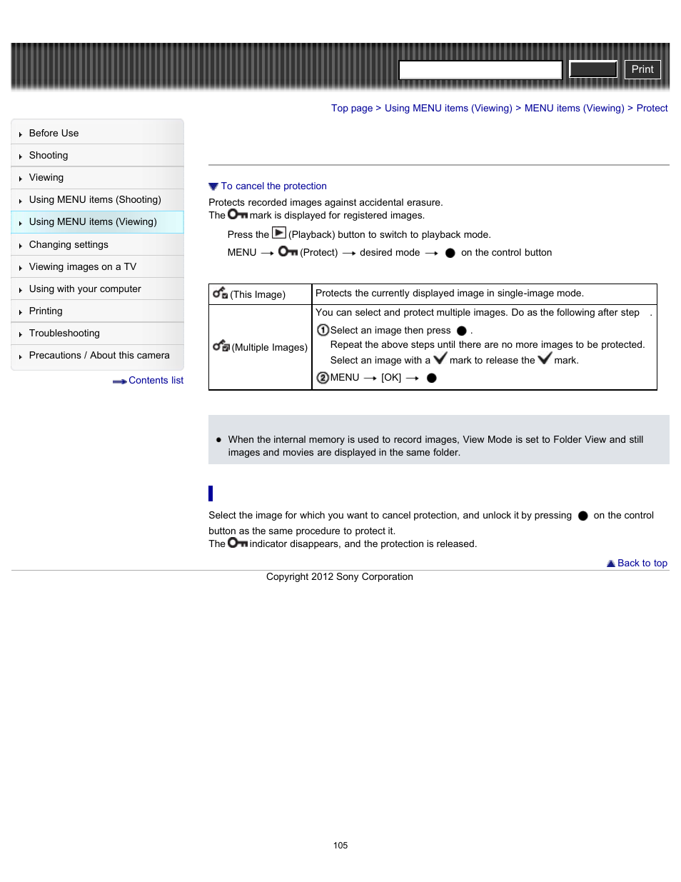 Protect, Cyber-shot user guide | Sony DSC-H90 User Manual | Page 105 / 185