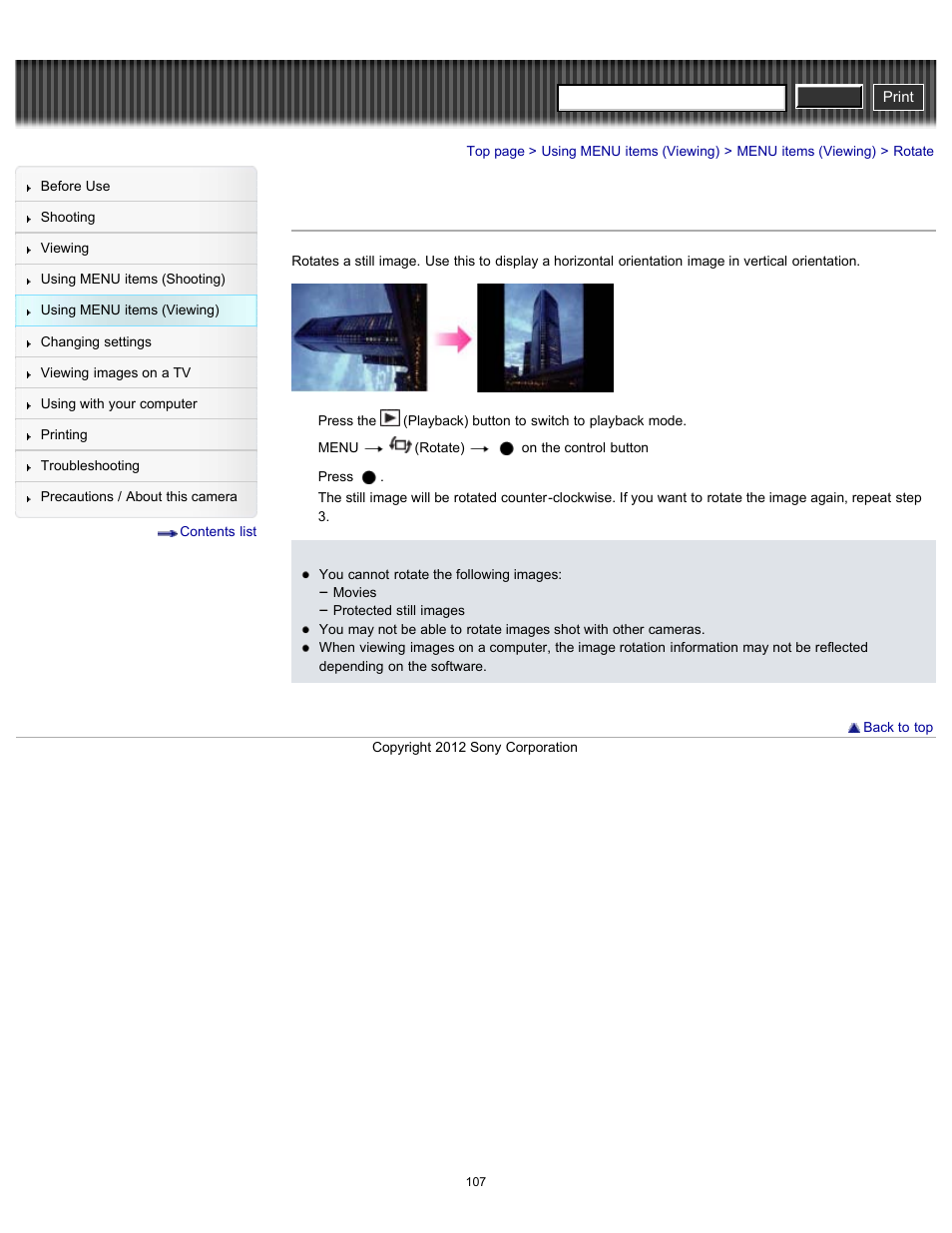 Rotate, Cyber-shot user guide | Sony DSC-H90 User Manual | Page 107 / 185