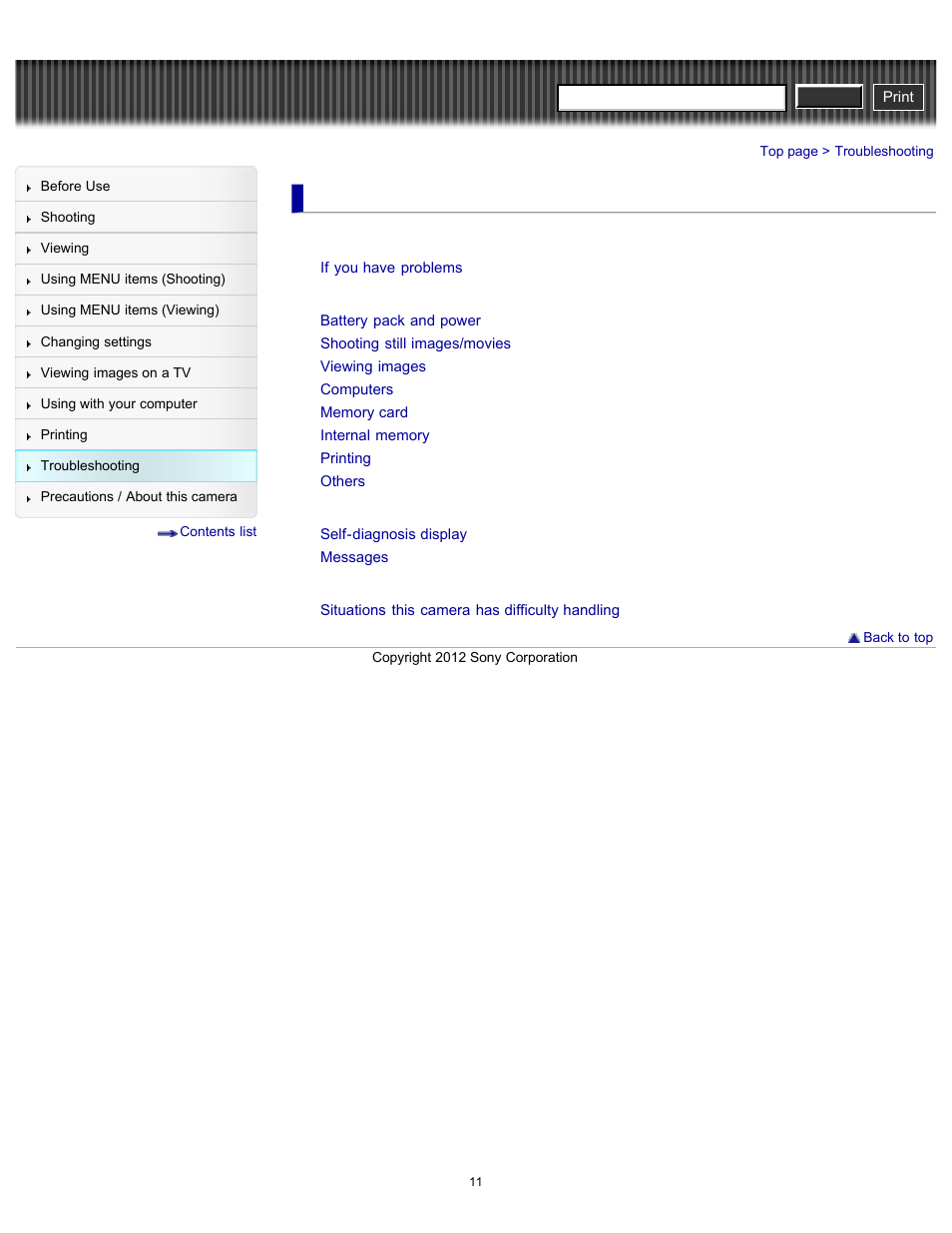 Troubleshooting, Cyber-shot user guide | Sony DSC-H90 User Manual | Page 11 / 185