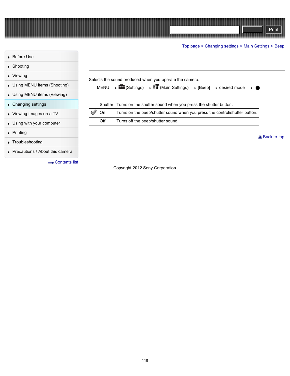 Beep, Cyber-shot user guide | Sony DSC-H90 User Manual | Page 118 / 185