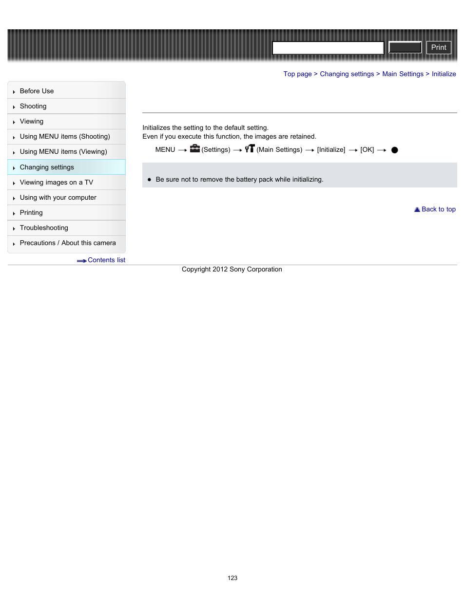 Initialize, Cyber-shot user guide | Sony DSC-H90 User Manual | Page 123 / 185