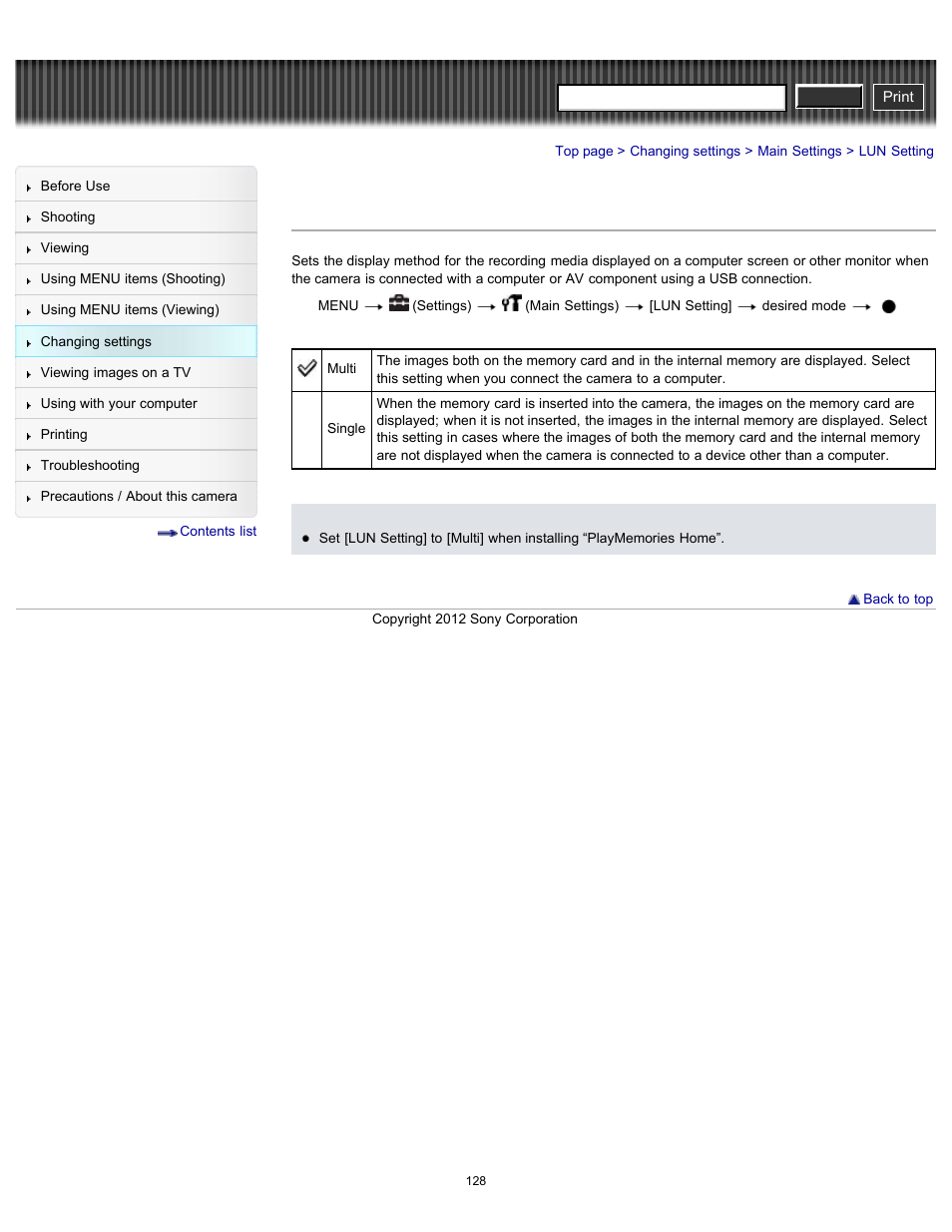 Lun setting, Cyber-shot user guide | Sony DSC-H90 User Manual | Page 128 / 185
