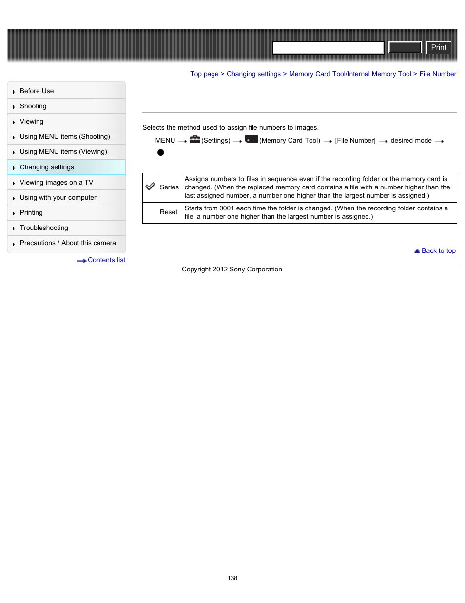 File number, Cyber-shot user guide | Sony DSC-H90 User Manual | Page 138 / 185