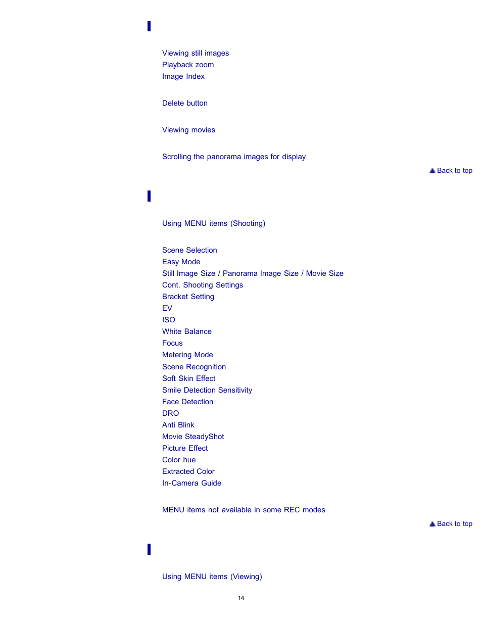 Sony DSC-H90 User Manual | Page 14 / 185