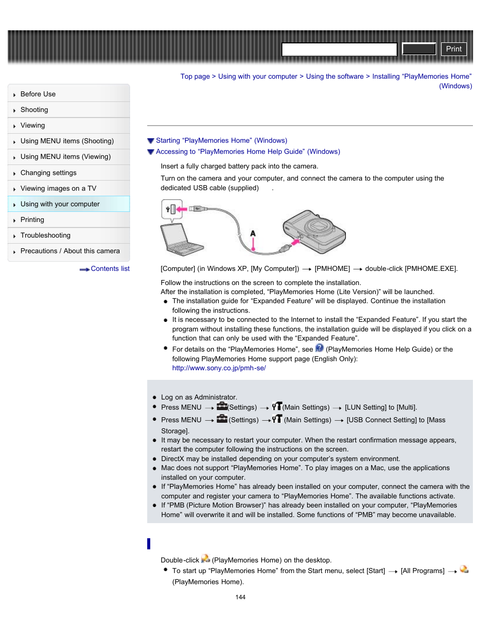 Installing “playmemories home” (windows), Cyber-shot user guide | Sony DSC-H90 User Manual | Page 144 / 185