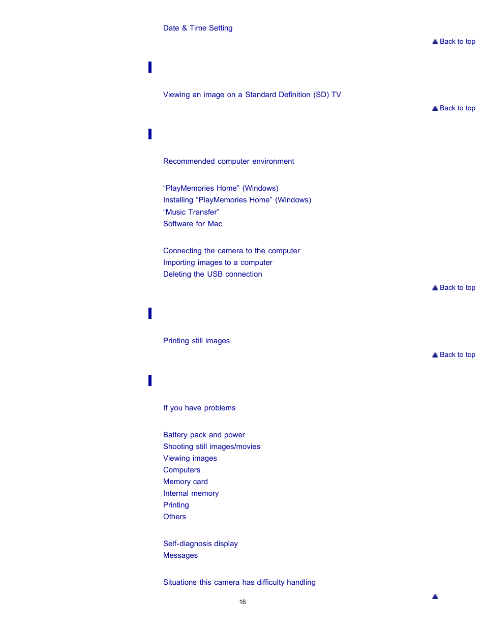 Sony DSC-H90 User Manual | Page 16 / 185