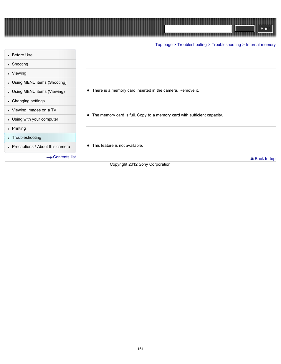 Internal memory, Cyber-shot user guide | Sony DSC-H90 User Manual | Page 161 / 185