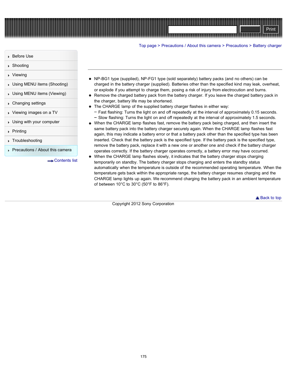 Battery charger, Details, Cyber-shot user guide | Sony DSC-H90 User Manual | Page 175 / 185
