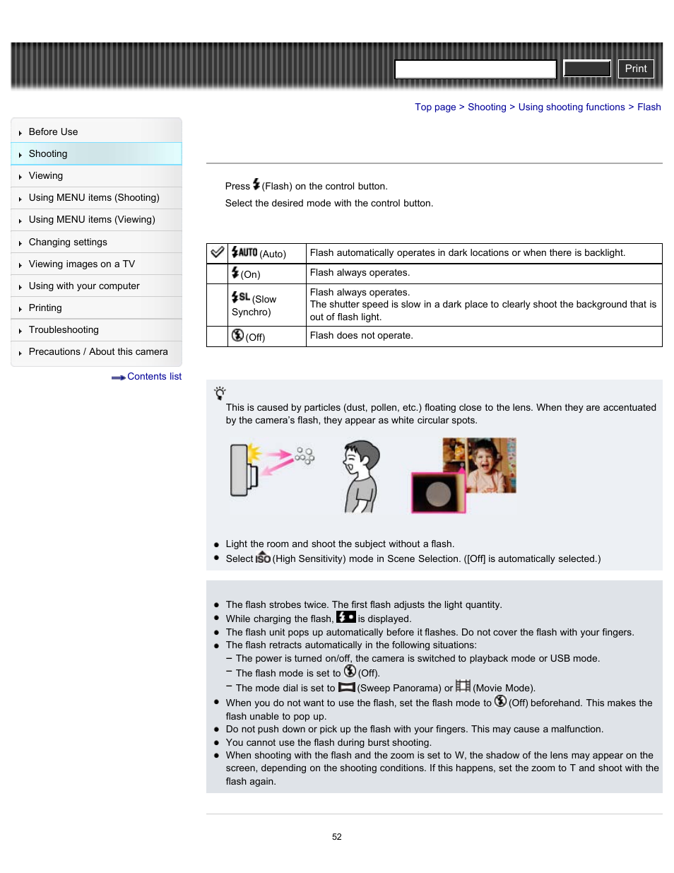 Flash, Cyber-shot user guide | Sony DSC-H90 User Manual | Page 52 / 185