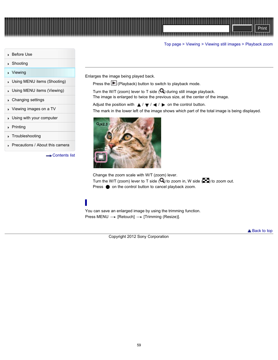 Playback zoom, Cyber-shot user guide | Sony DSC-H90 User Manual | Page 59 / 185