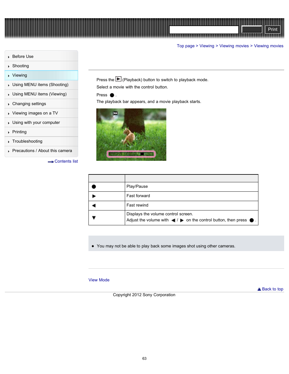 Viewing movies, Cyber-shot user guide | Sony DSC-H90 User Manual | Page 63 / 185