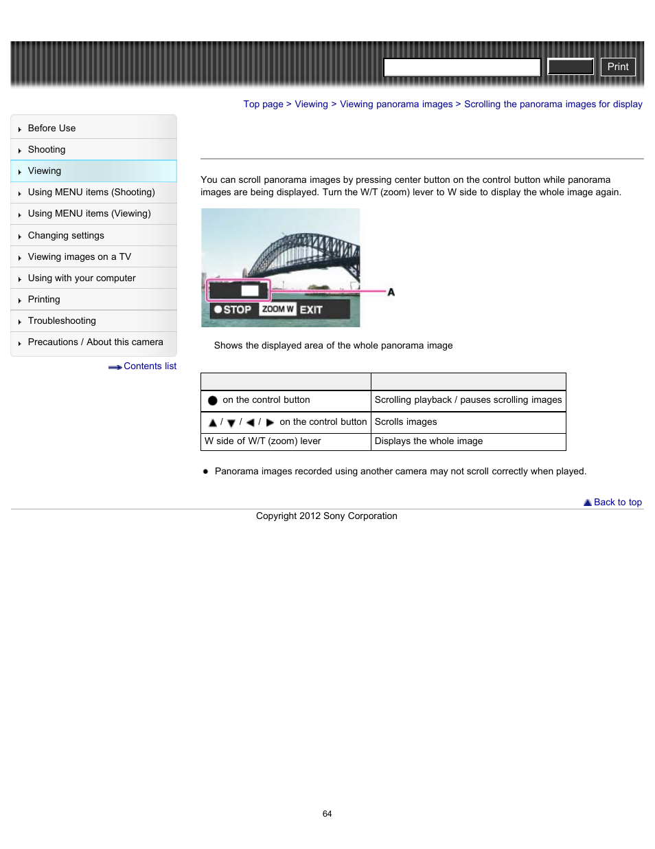 Scrolling the panorama images for display, Cyber-shot user guide | Sony DSC-H90 User Manual | Page 64 / 185