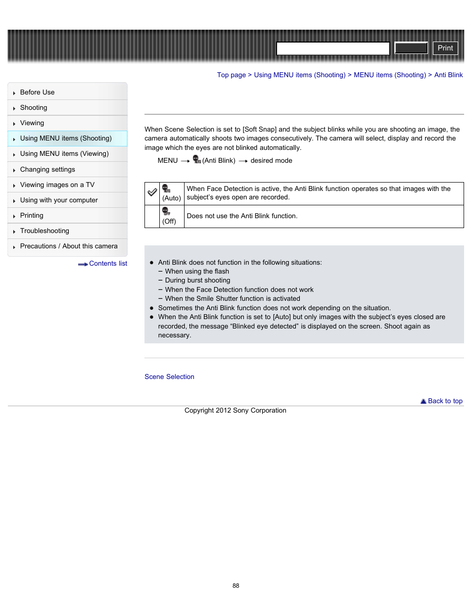 Anti blink, Cyber-shot user guide | Sony DSC-H90 User Manual | Page 88 / 185