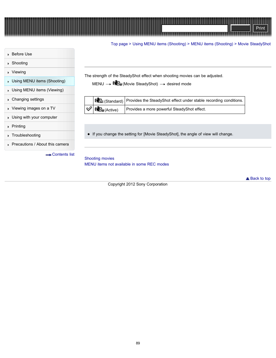 Movie steadyshot, Cyber-shot user guide | Sony DSC-H90 User Manual | Page 89 / 185