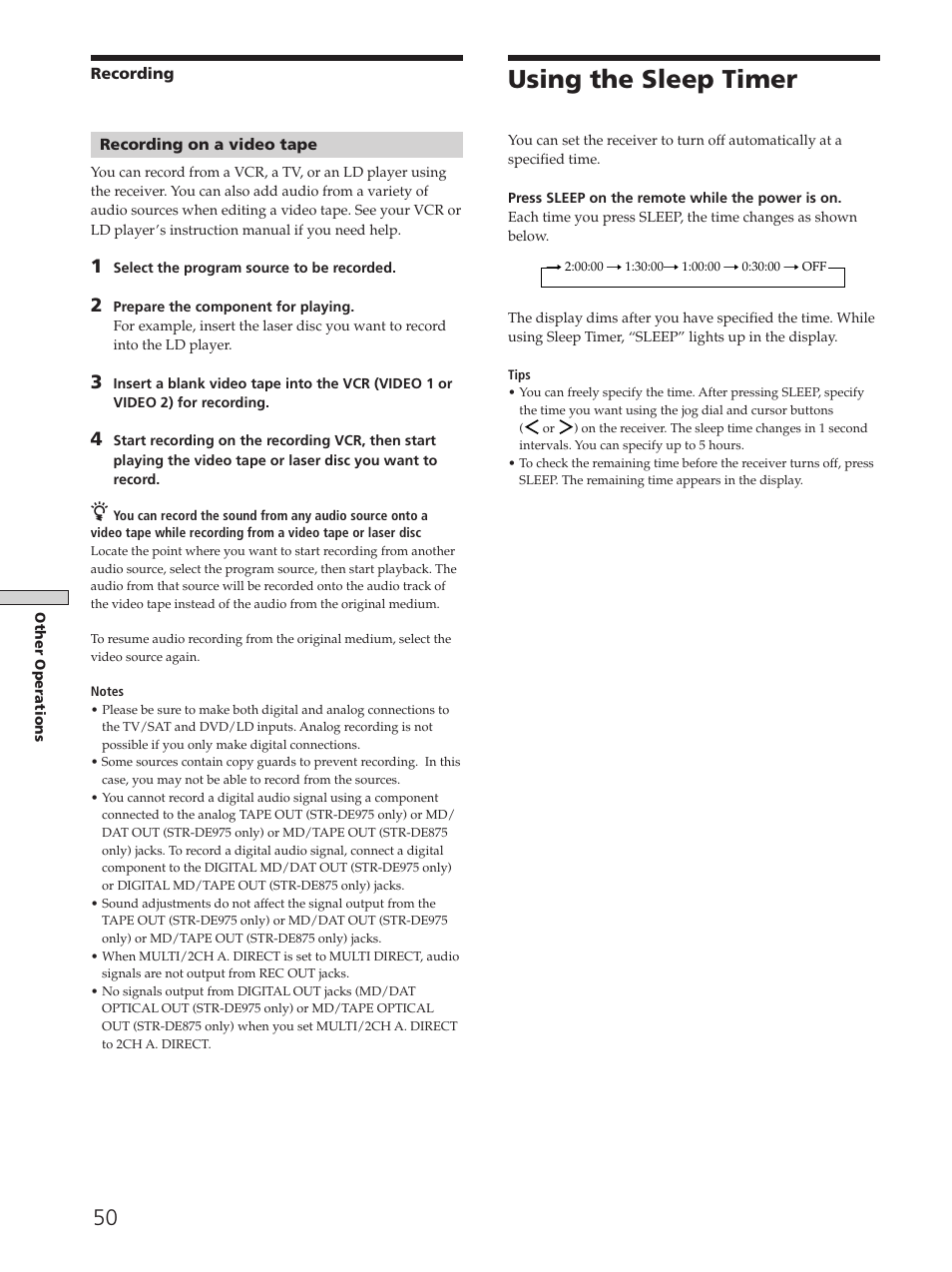 Using the sleep timer 50, Using the sleep timer | Sony STR-DE875 User Manual | Page 50 / 72