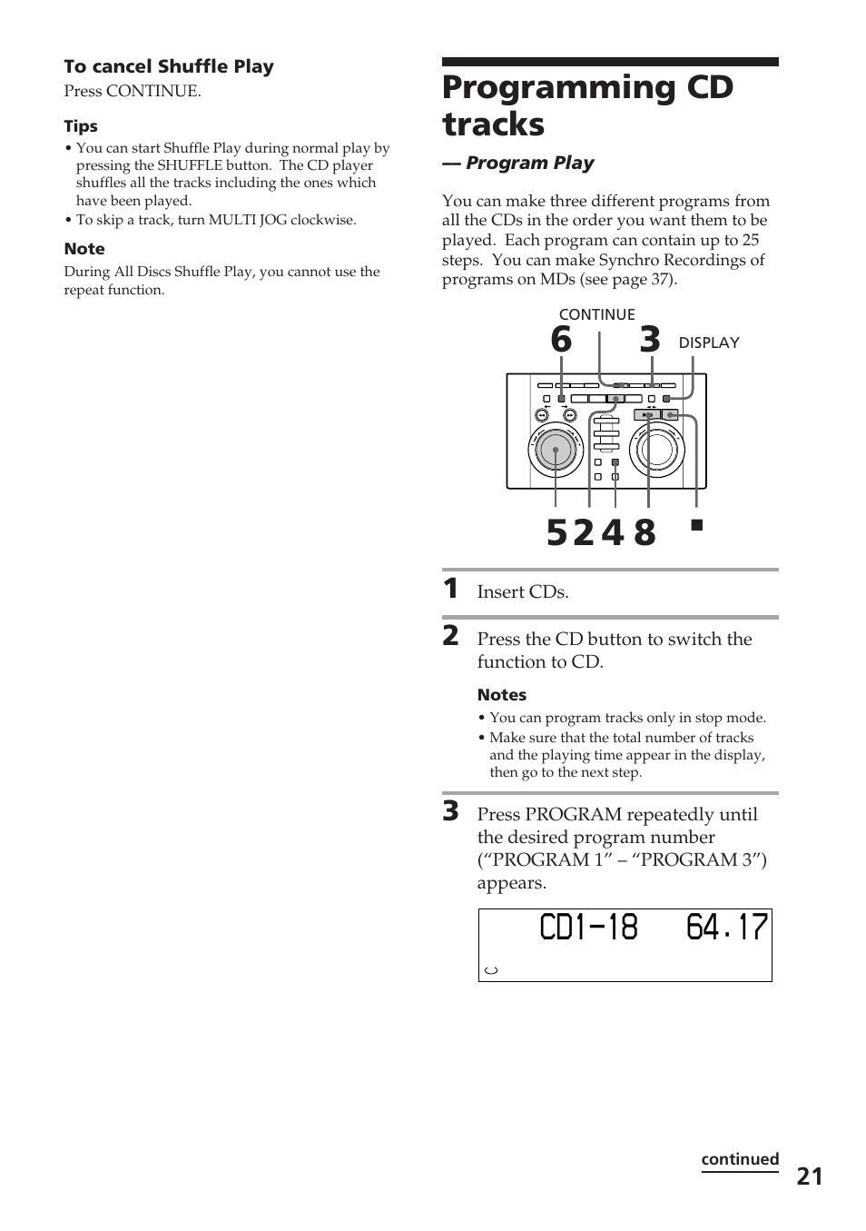 Programming cd tracks | Sony DHC-MD515 User Manual | Page 21 / 72