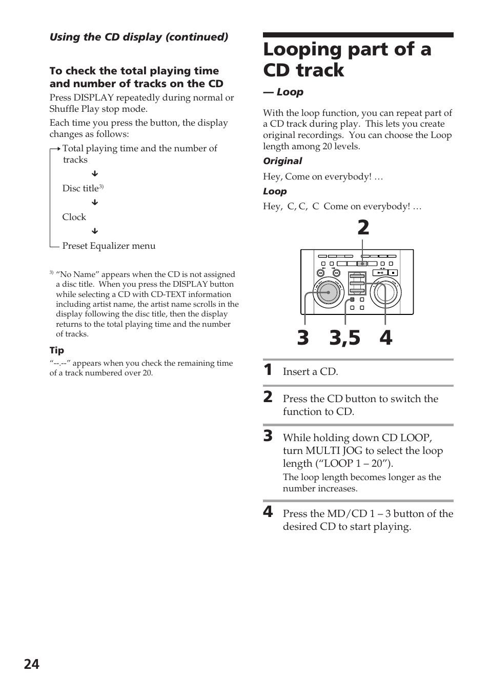 Looping part of a cd track | Sony DHC-MD515 User Manual | Page 24 / 72