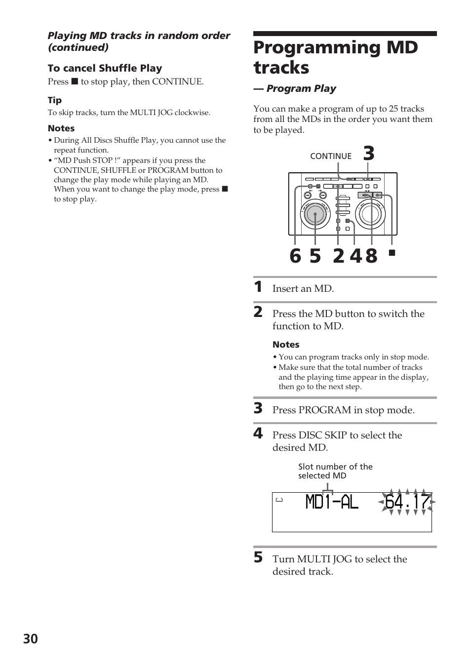 Programming md tracks | Sony DHC-MD515 User Manual | Page 30 / 72