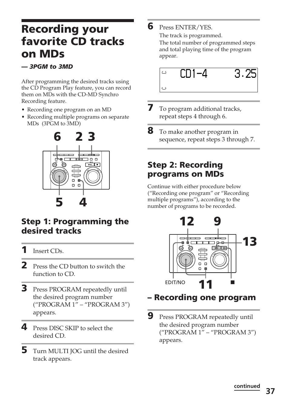 Recording your favorite cd tracks on mds | Sony DHC-MD515 User Manual | Page 37 / 72