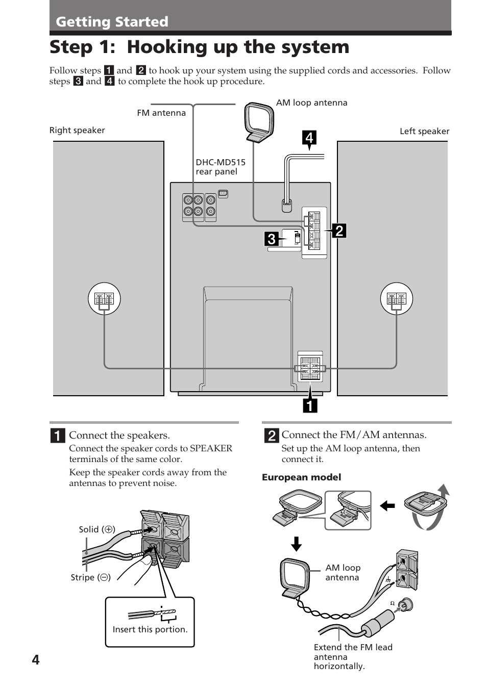 Step 1: hooking up the system, Getting started | Sony DHC-MD515 User Manual | Page 4 / 72