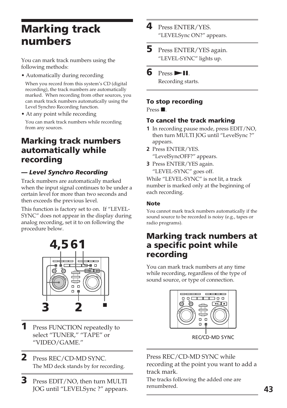 Marking track numbers | Sony DHC-MD515 User Manual | Page 43 / 72