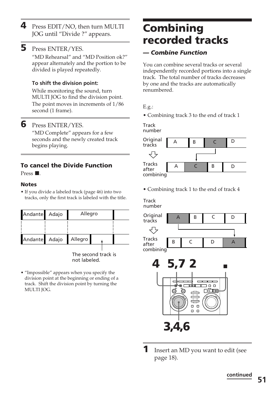 Combining recorded tracks | Sony DHC-MD515 User Manual | Page 51 / 72