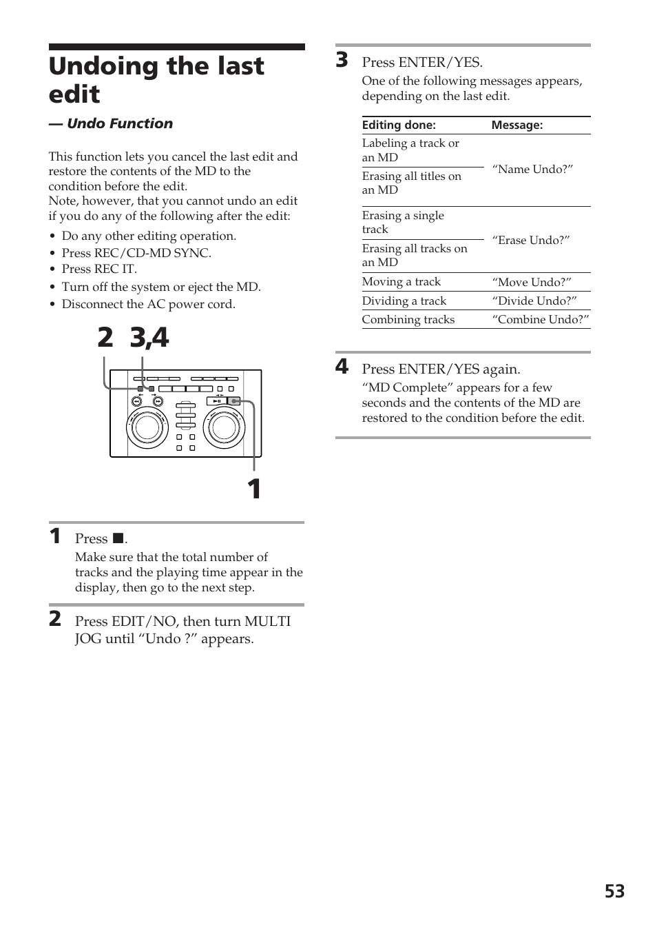 Undoing the last edit | Sony DHC-MD515 User Manual | Page 53 / 72