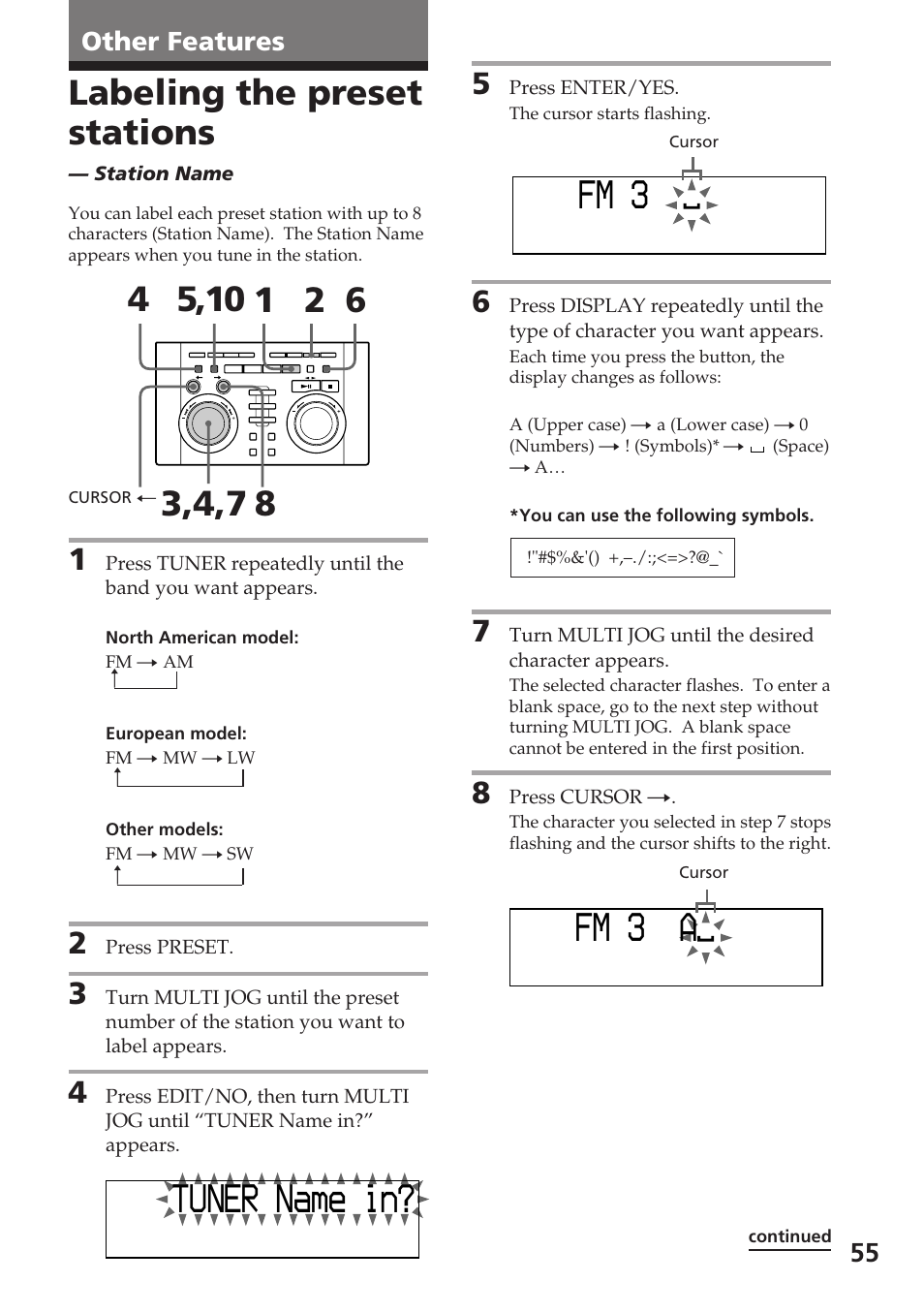 M 3 f, M 3 f a, Labeling the preset stations | Sony DHC-MD515 User Manual | Page 55 / 72