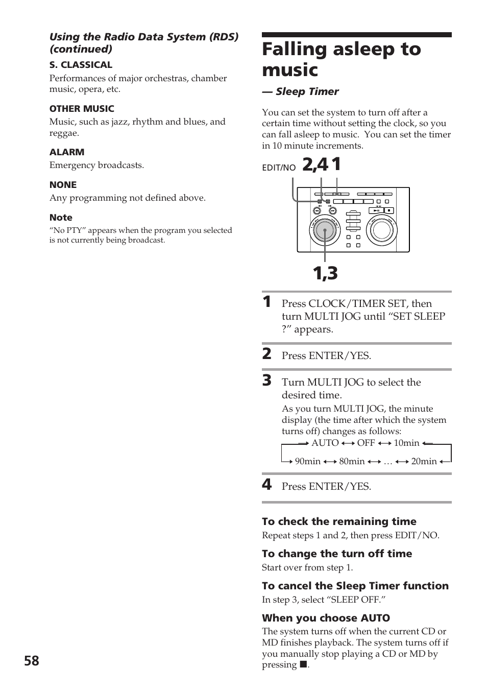 Falling asleep to music | Sony DHC-MD515 User Manual | Page 58 / 72