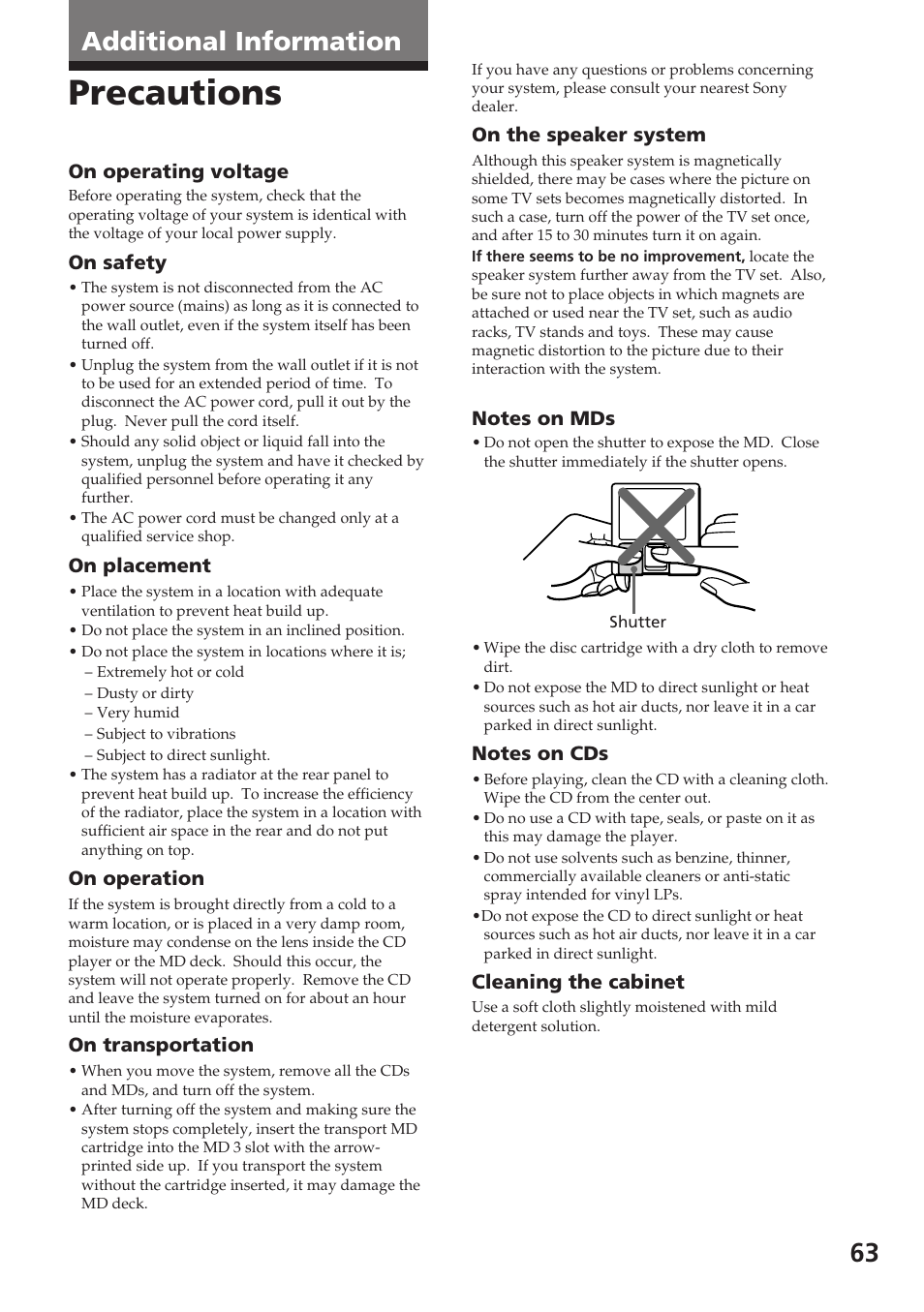 Precautions, 63 additional information | Sony DHC-MD515 User Manual | Page 63 / 72