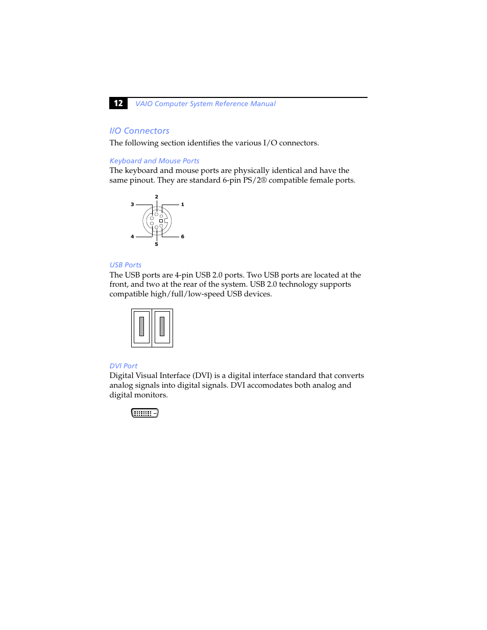 I/o connectors, 12 i/o connectors | Sony PCV-RS310 User Manual | Page 26 / 102