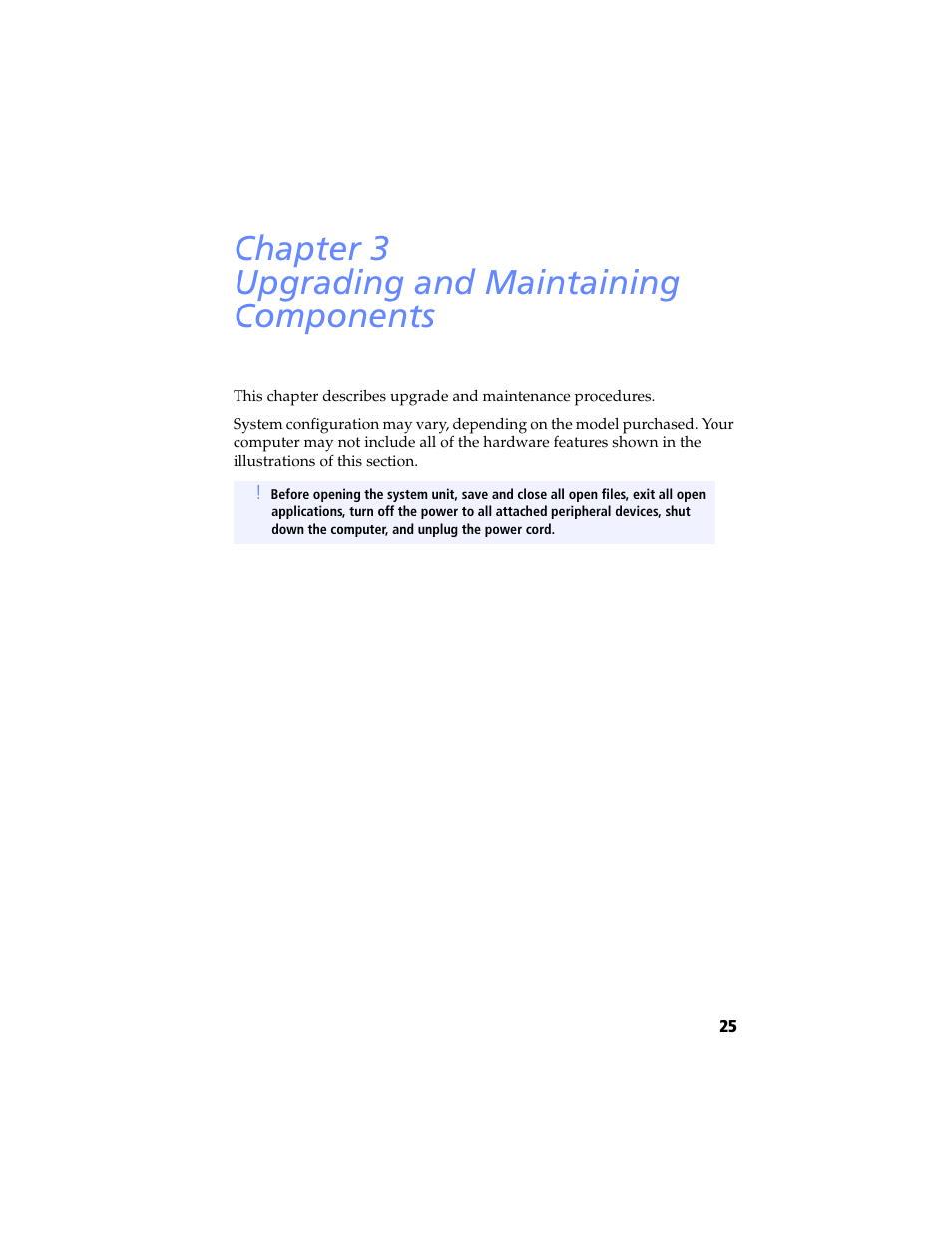 Upgrading and maintaining components, Chapter 3 — upgrading and maintaining components, Chapter 3 upgrading and maintaining components | Sony PCV-RS310 User Manual | Page 39 / 102