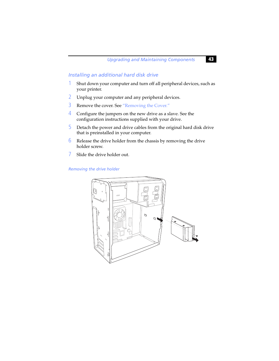 Installing an additional hard disk drive | Sony PCV-RS310 User Manual | Page 57 / 102