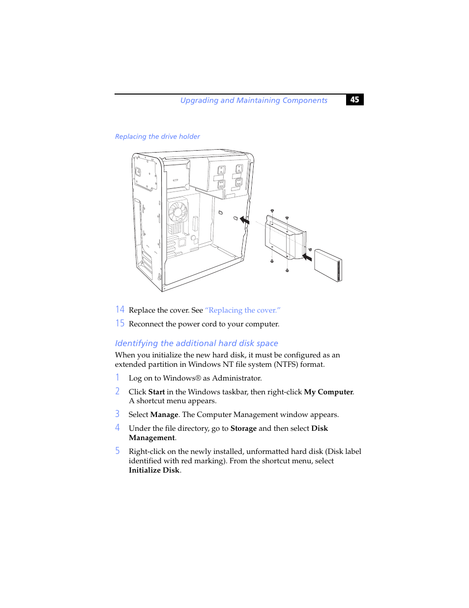 Identifying the additional hard disk space | Sony PCV-RS310 User Manual | Page 59 / 102