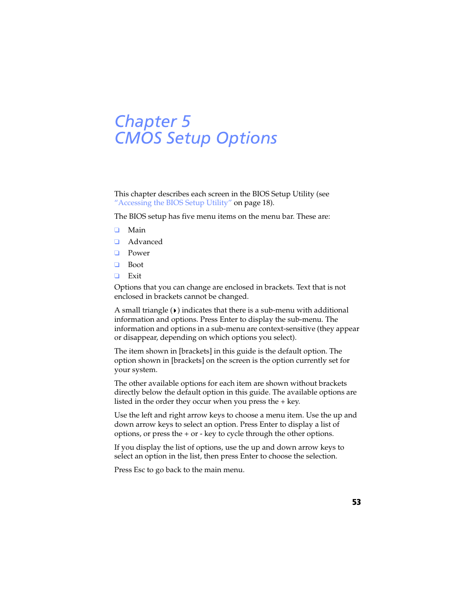 Cmos setup options, Chapter 5 — cmos setup options, Chapter 5 cmos setup options | Sony PCV-RS310 User Manual | Page 67 / 102